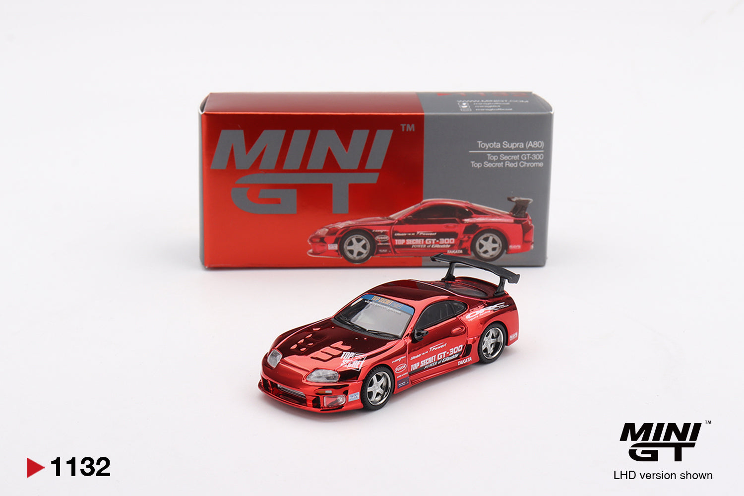 Mini GT Toyota Supra (A80) Top Secret GT-300 Red Chrome1:64 Scale