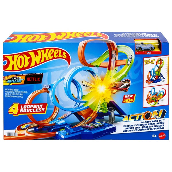 Hot Wheels Action 4-Loop Crash Out Track Set With Motorized Booster