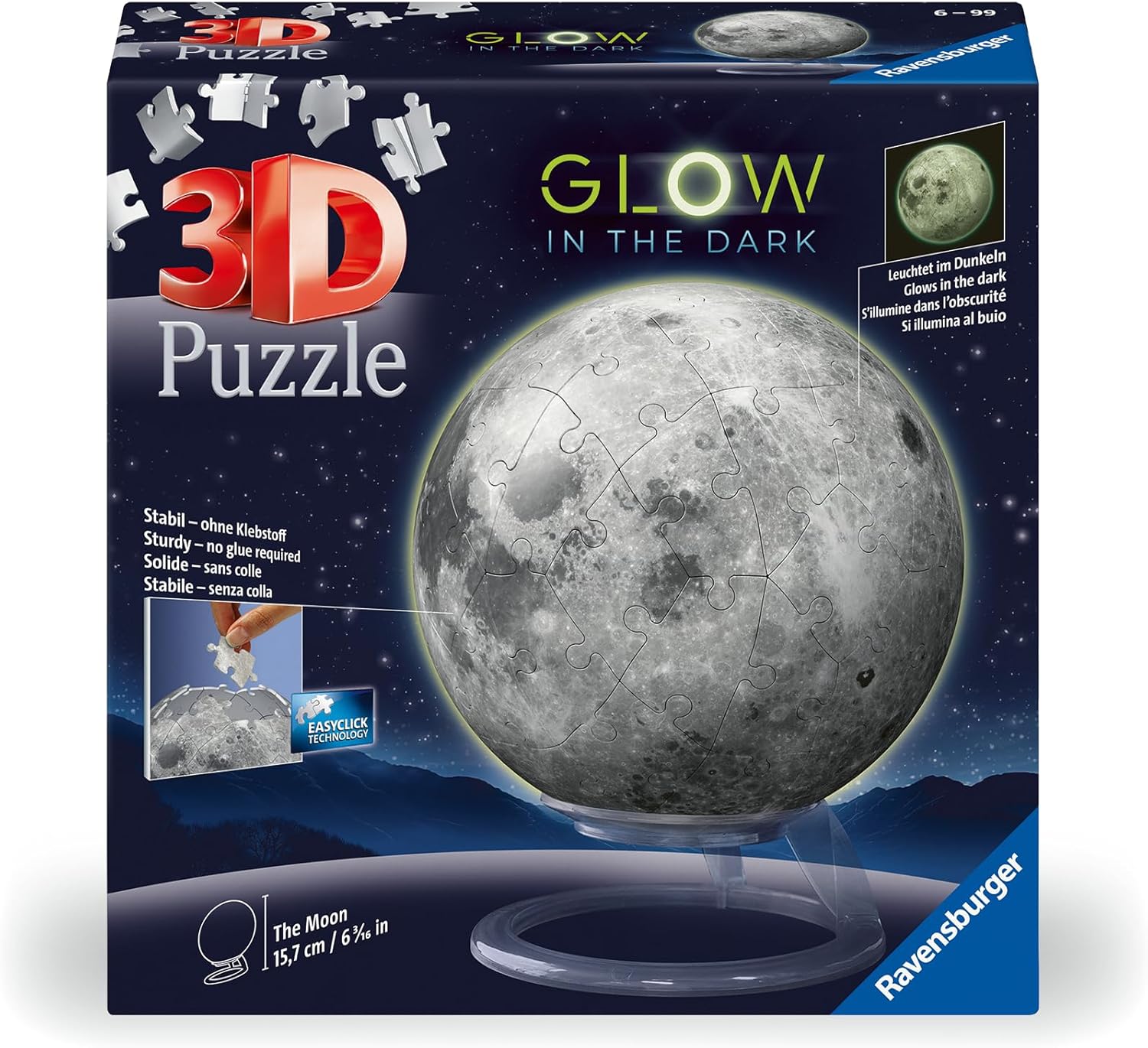 Glow-In-The-Dark Moon 3D 72 Piece Puzzle Ball