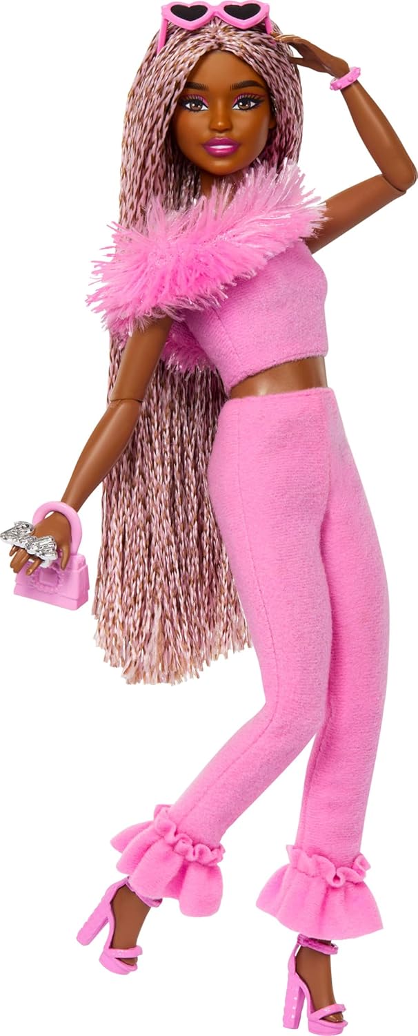 Barbie Deluxe Style Doll #4 in Soft Pink Jumpsuit, Pink And Brown Braided Hair