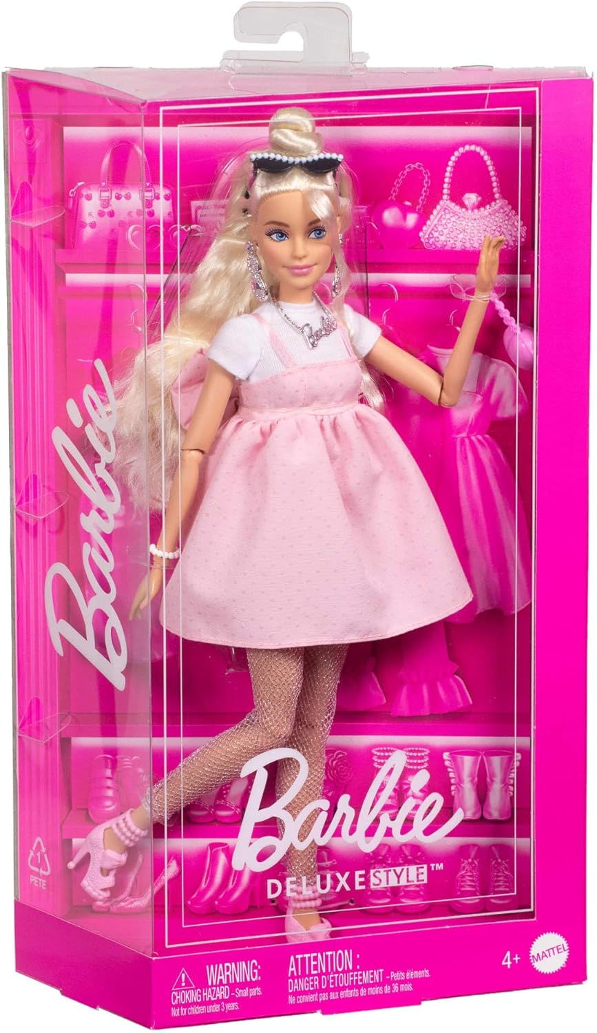 Barbie Deluxe Style Doll #3 in Pastel Pink Barbiecore Dress With Oversized Bow, Blond Hair