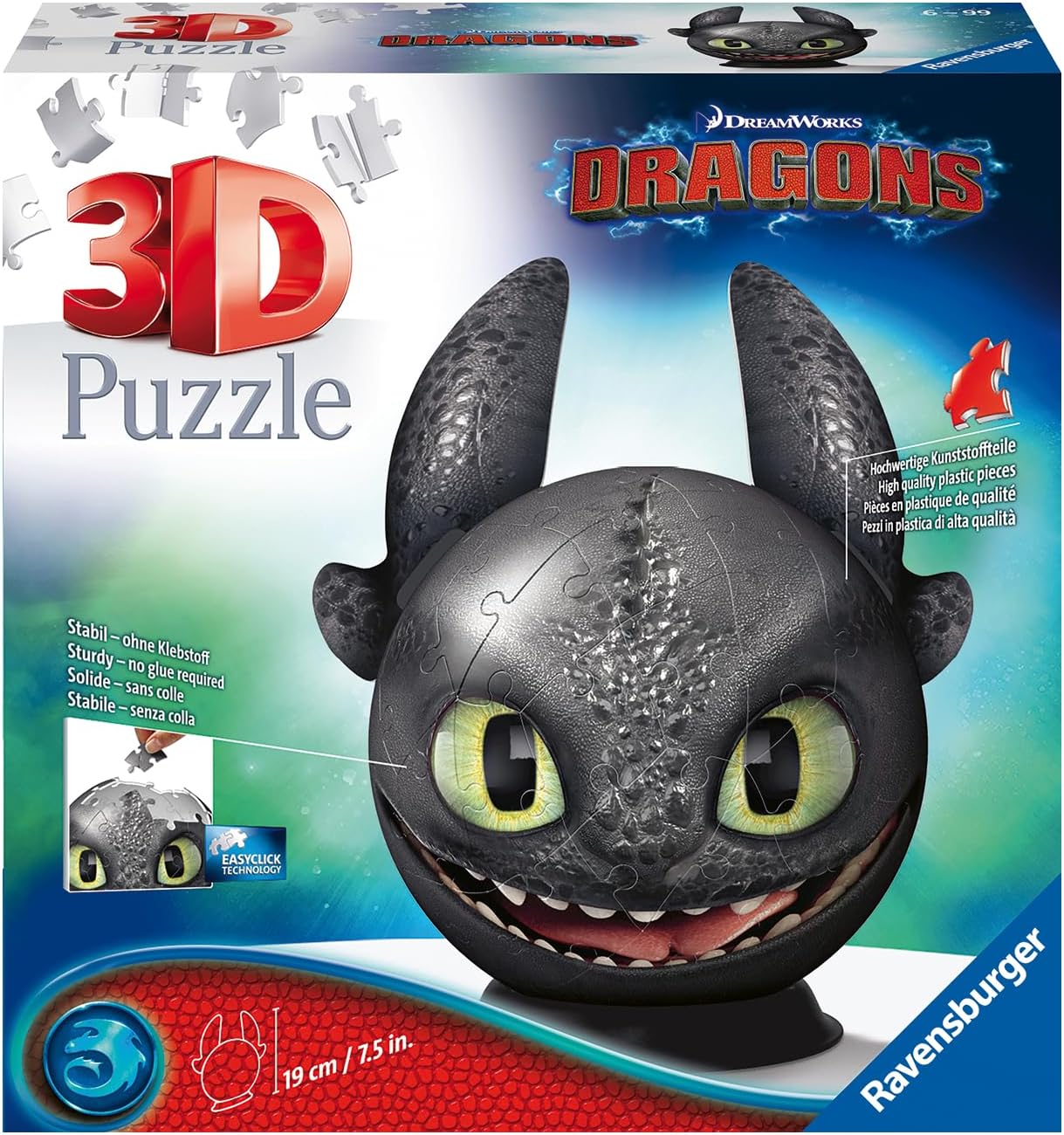 Toothless Dragon 3D  Puzzle Ball 72 Piece Ears