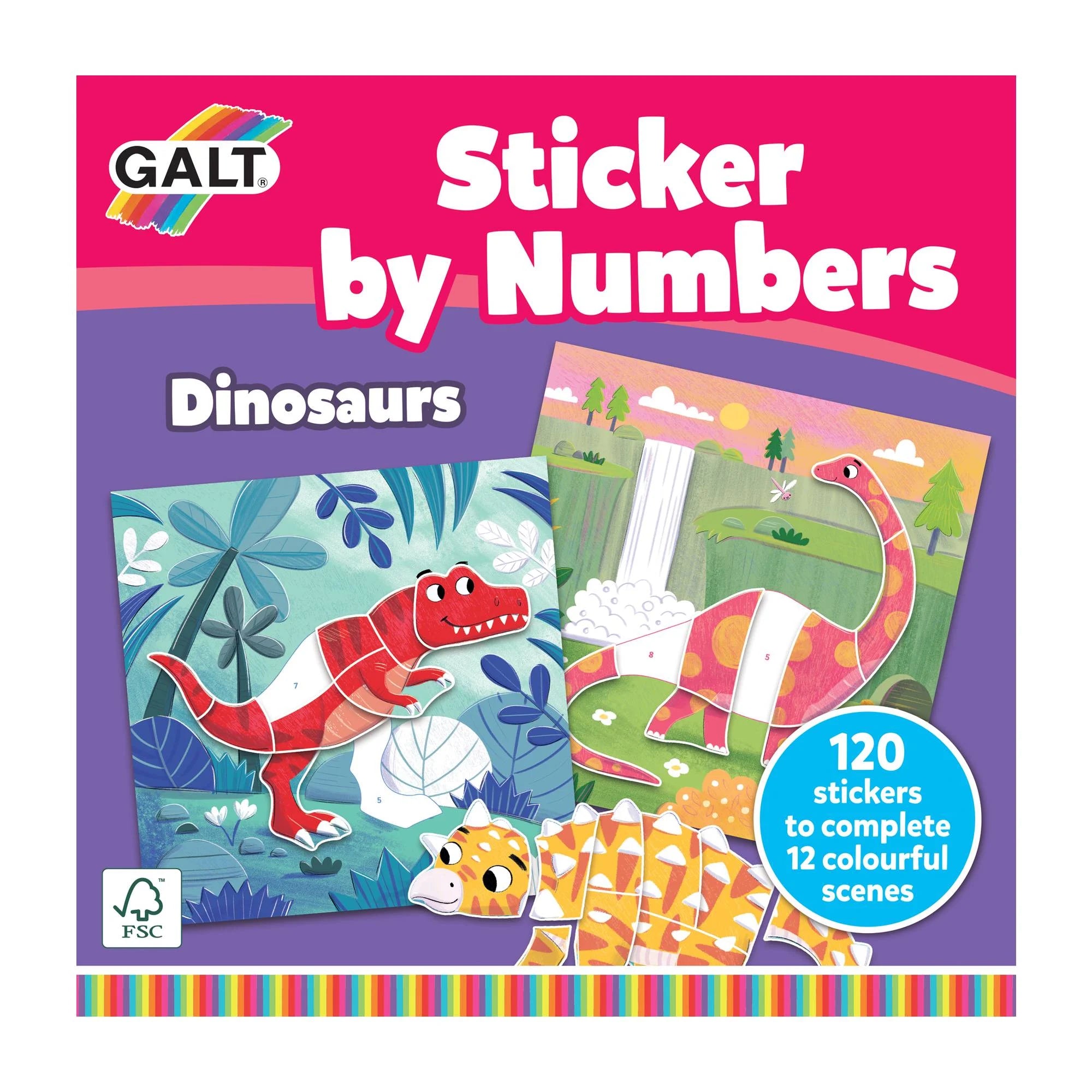 GALT Sticker By Numbers Dinosaur Book