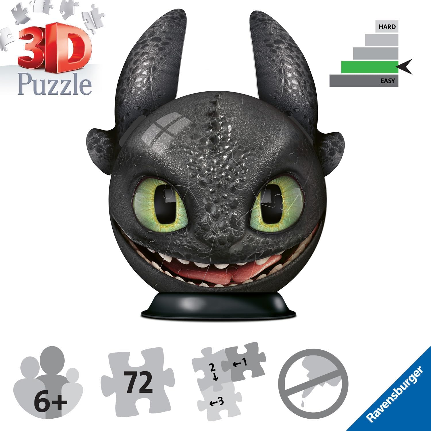 Toothless Dragon 3D  Puzzle Ball 72 Piece Ears