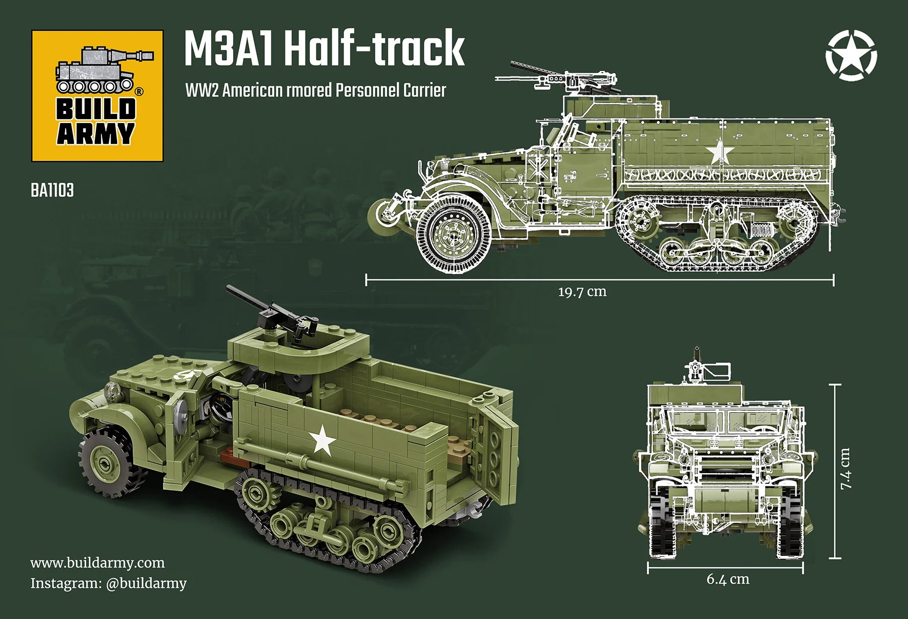 Build Army M3A1 American Half Track 468 pieces