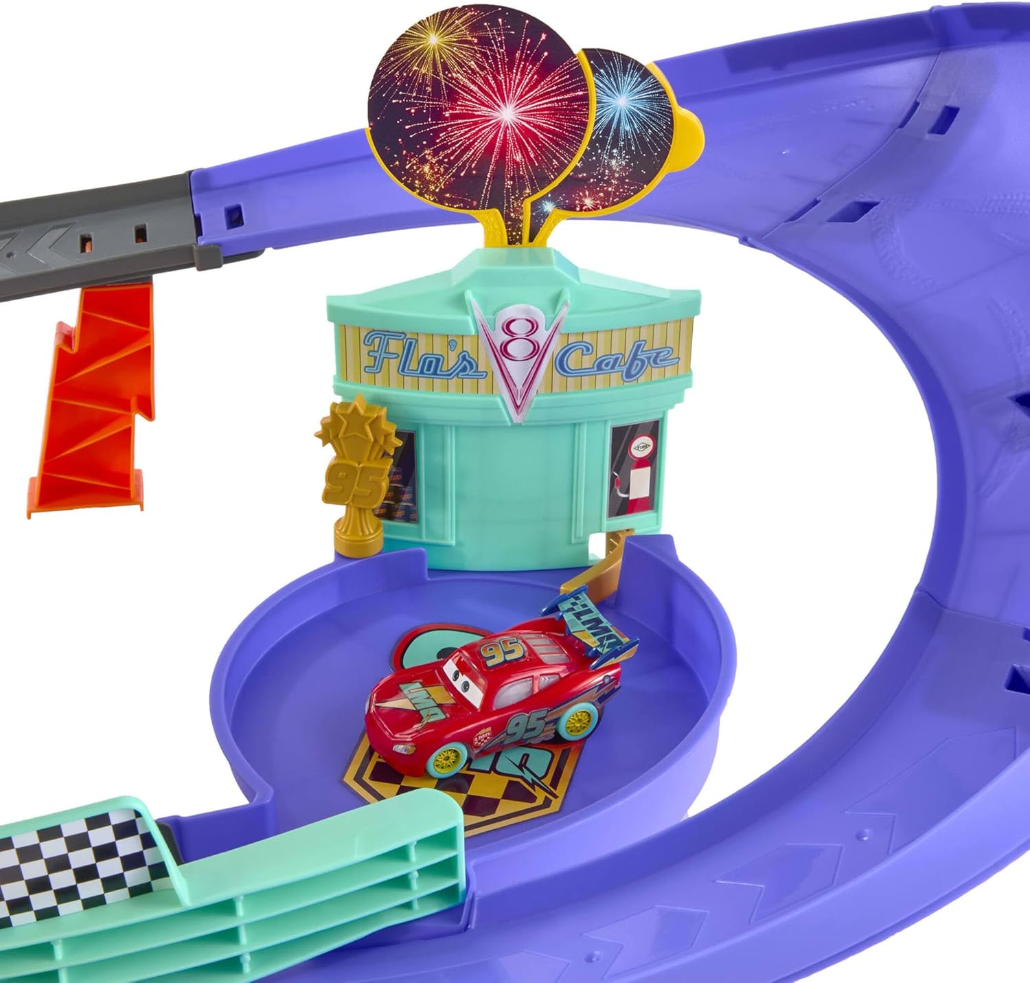 Pixar Cars Track Set with Light-Up Lightning McQueen, Race to Celebrate Celebration Raceway