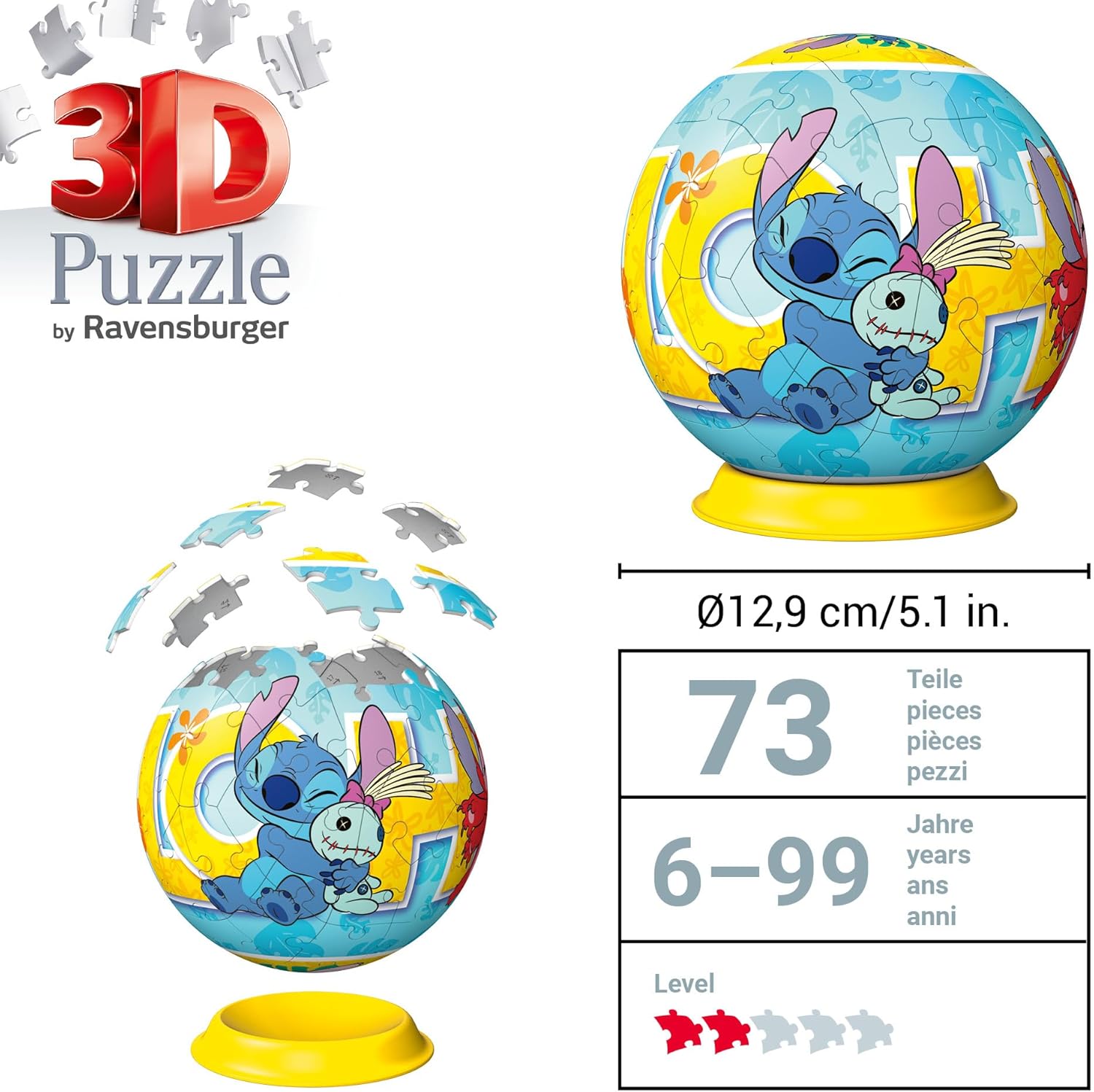 Disney Stitch 3D 72 Piece Puzzle Ball