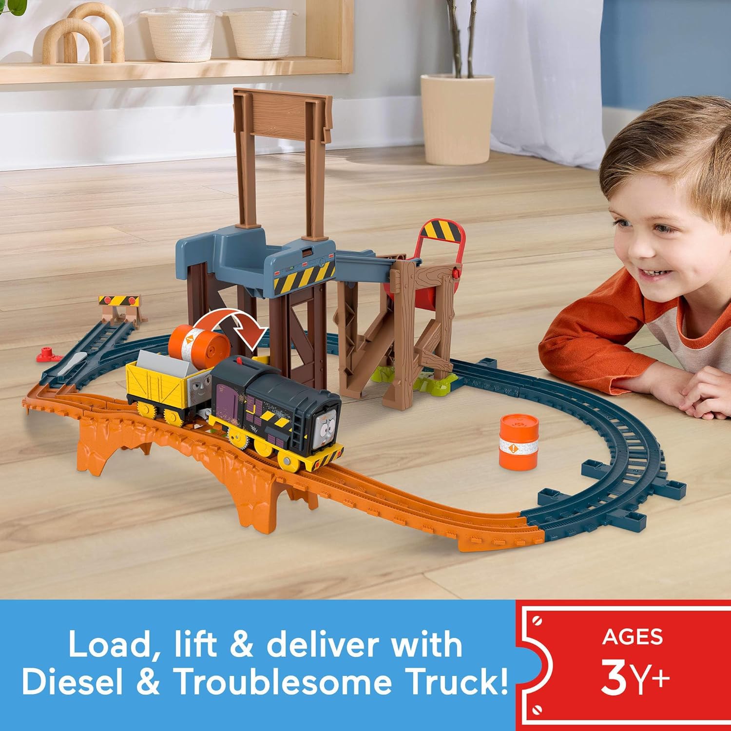 Thomas & Friends Diesel's Lift & Load Construction Set, Motorized Toy Train With Track & Cargo