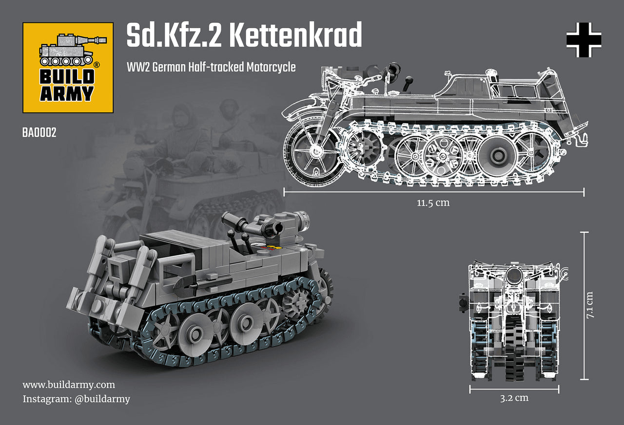 Build Army German Half Track Motorcycle 89 pieces