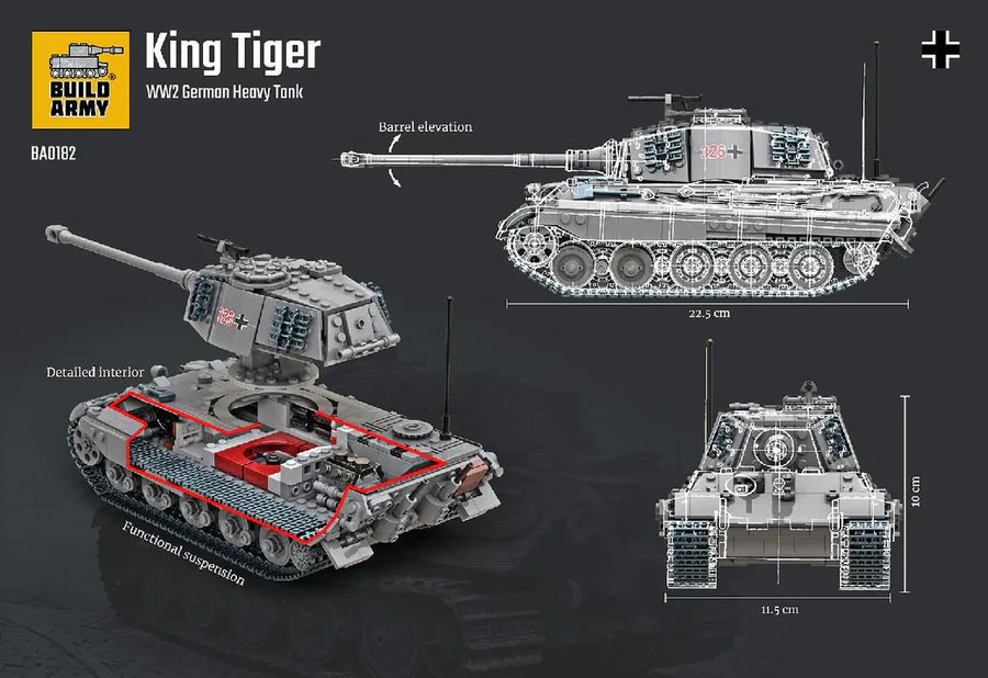 Build Army King Tiger Heavy Tank 1145 pieces