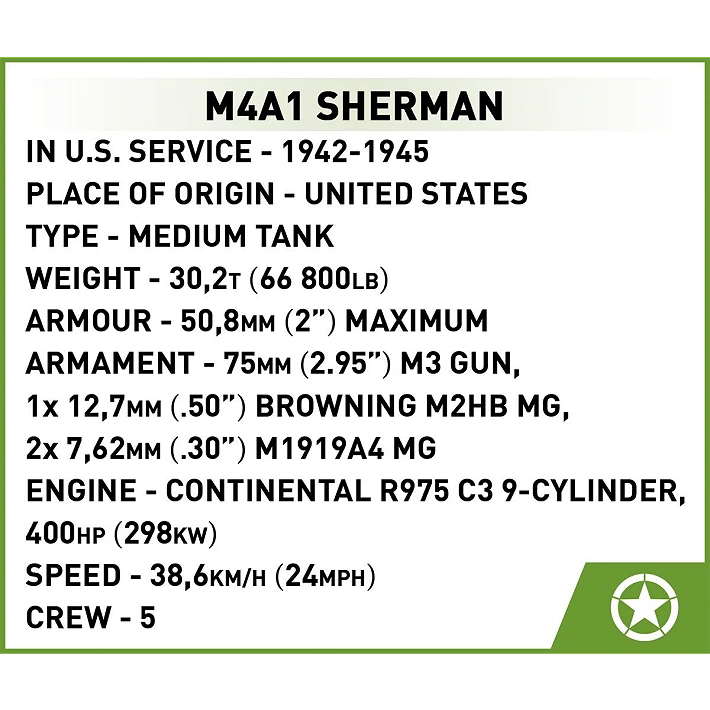 Cobi 3126 M4A1 Sherman Tank 1:35 Scale Set