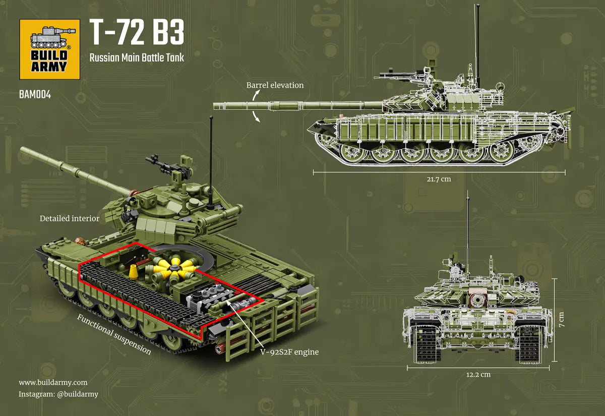 Build Army T-72 B3 Main Battle Tank 1205 pieces