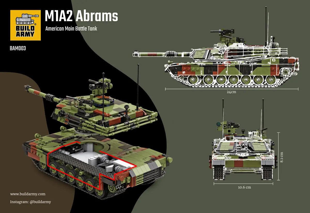 Build Army M1A2 Abrams Main Battle Tank 1376pieces
