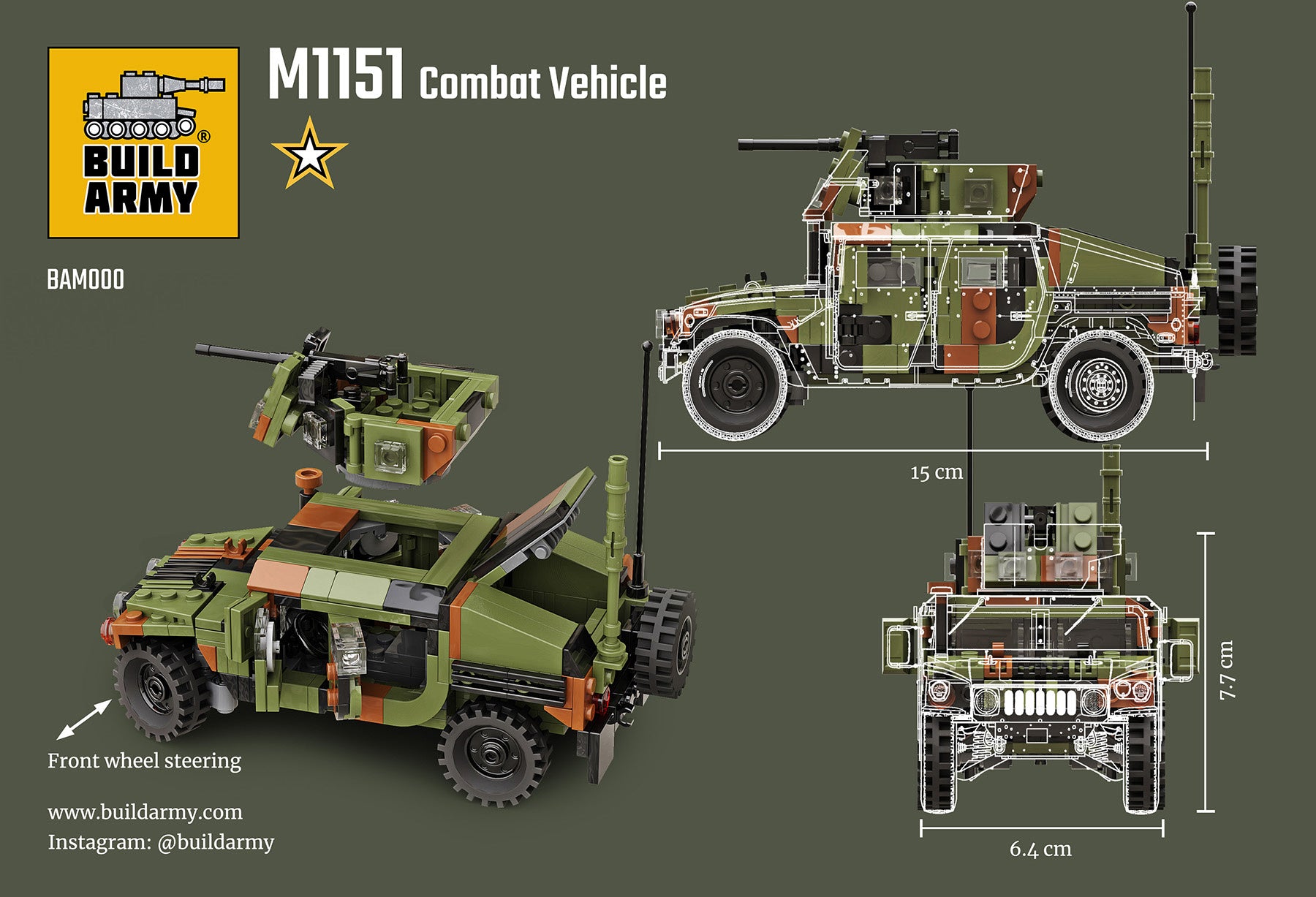 Build Army M1151 Hummer Combat Vehicle 355 pieces