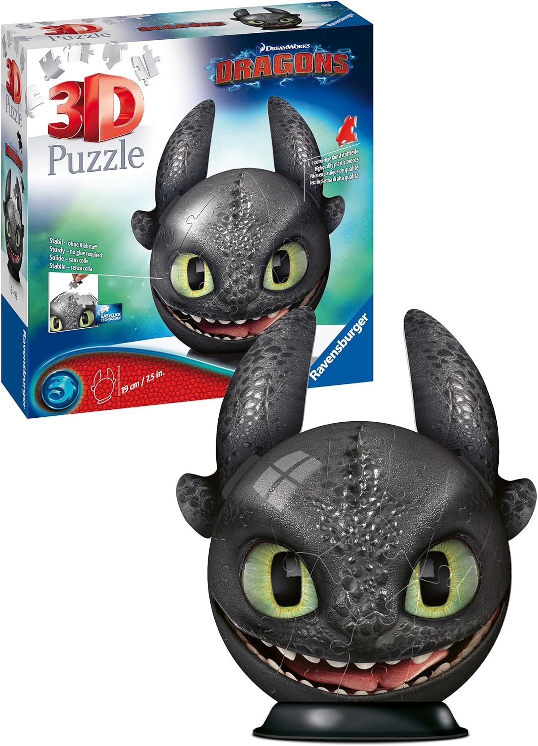 Toothless Dragon 3D  Puzzle Ball 72 Piece Ears