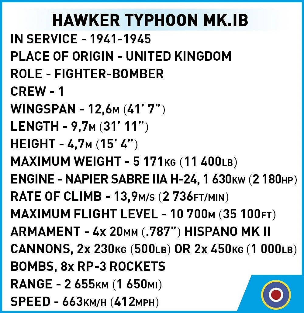 Cobi 5860 Hawker Typhoon Mk.IB 1:48 Set