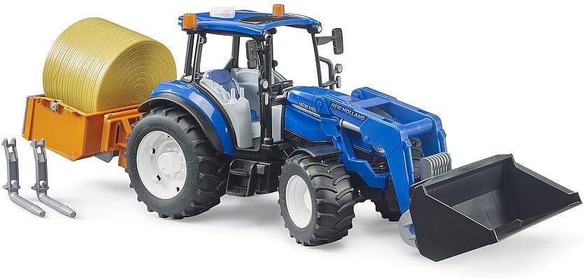 New Holland T5.120 Tractor with Frontloader, Transport Box, Forks & Bale