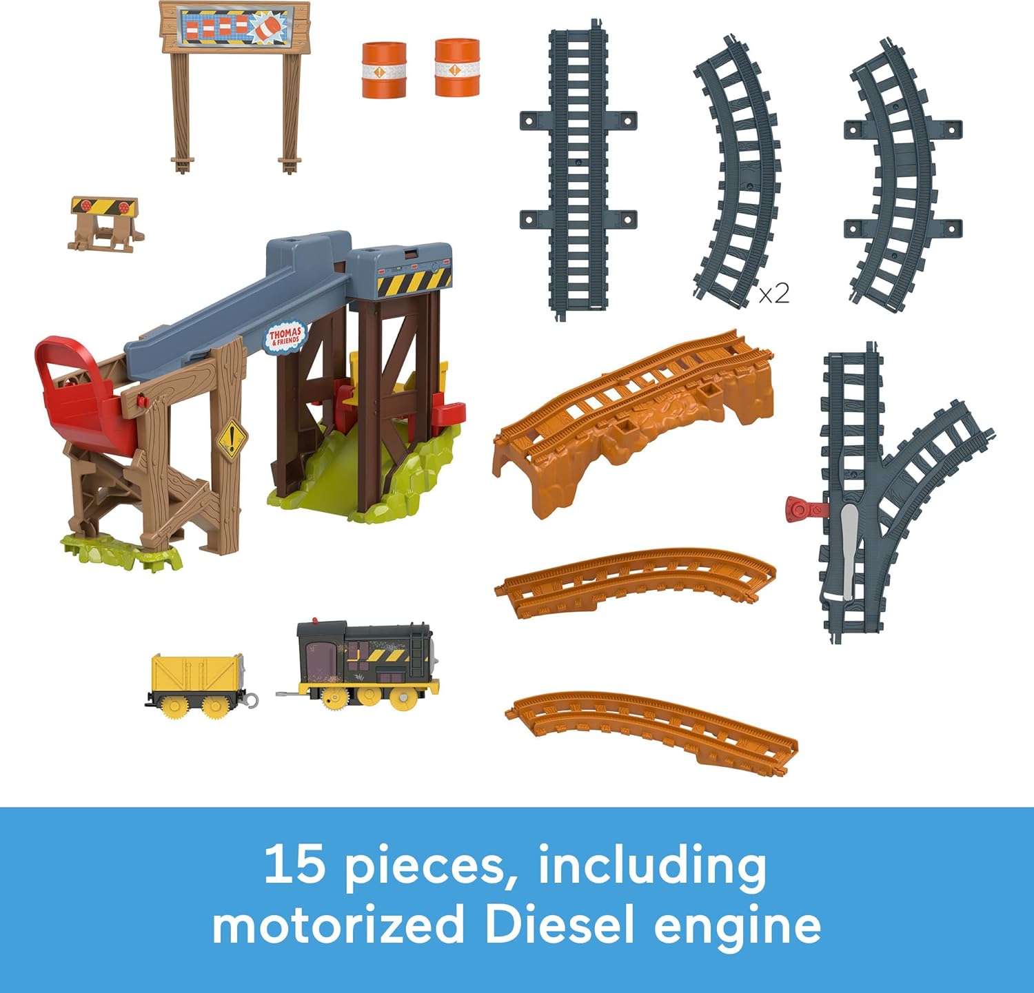 Thomas & Friends Diesel's Lift & Load Construction Set, Motorized Toy Train With Track & Cargo