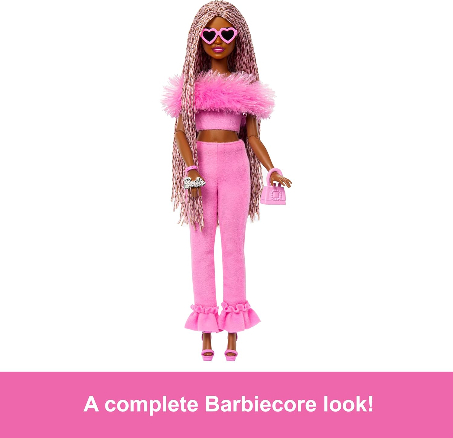 Barbie Deluxe Style Doll #4 in Soft Pink Jumpsuit, Pink And Brown Braided Hair