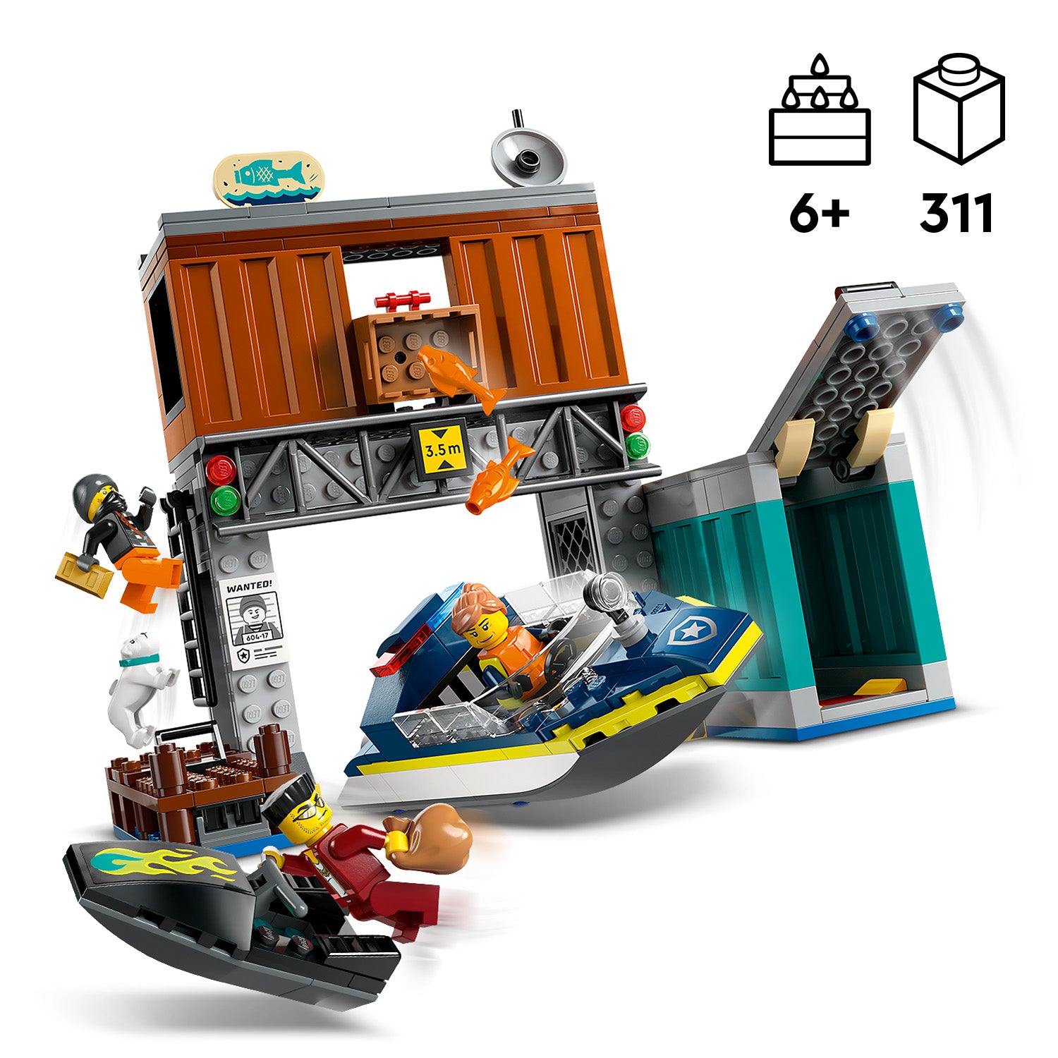 Lego 60417 Police Speedboat & Crooks Hideout Set