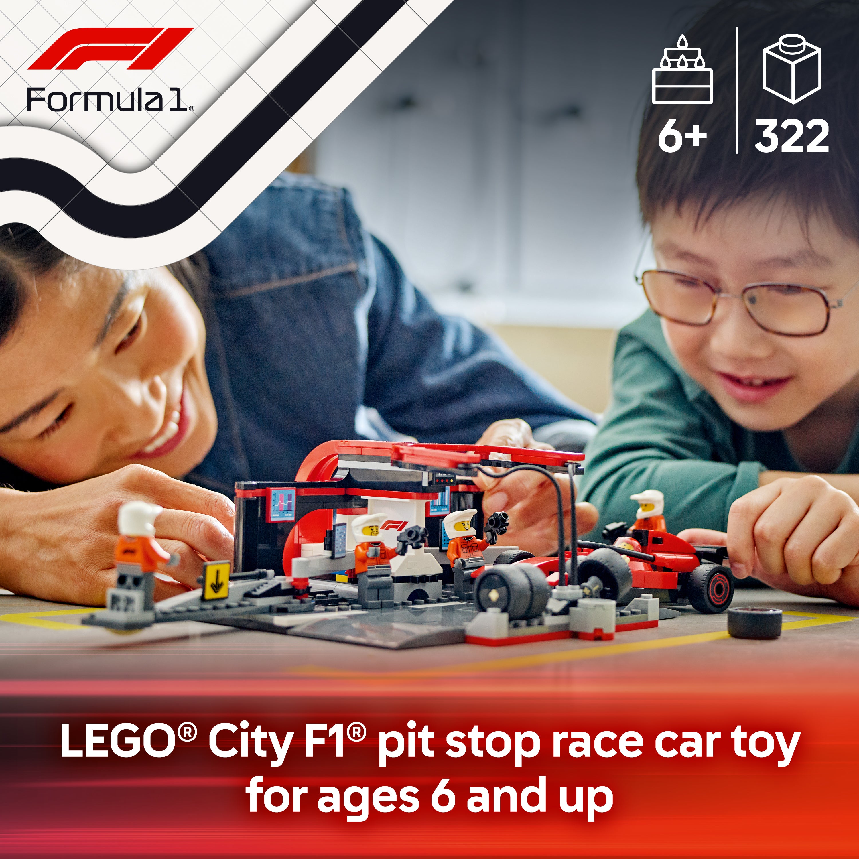 LEGO City 60443 F1® Pit Stop & Pit Crew with Ferrari Car