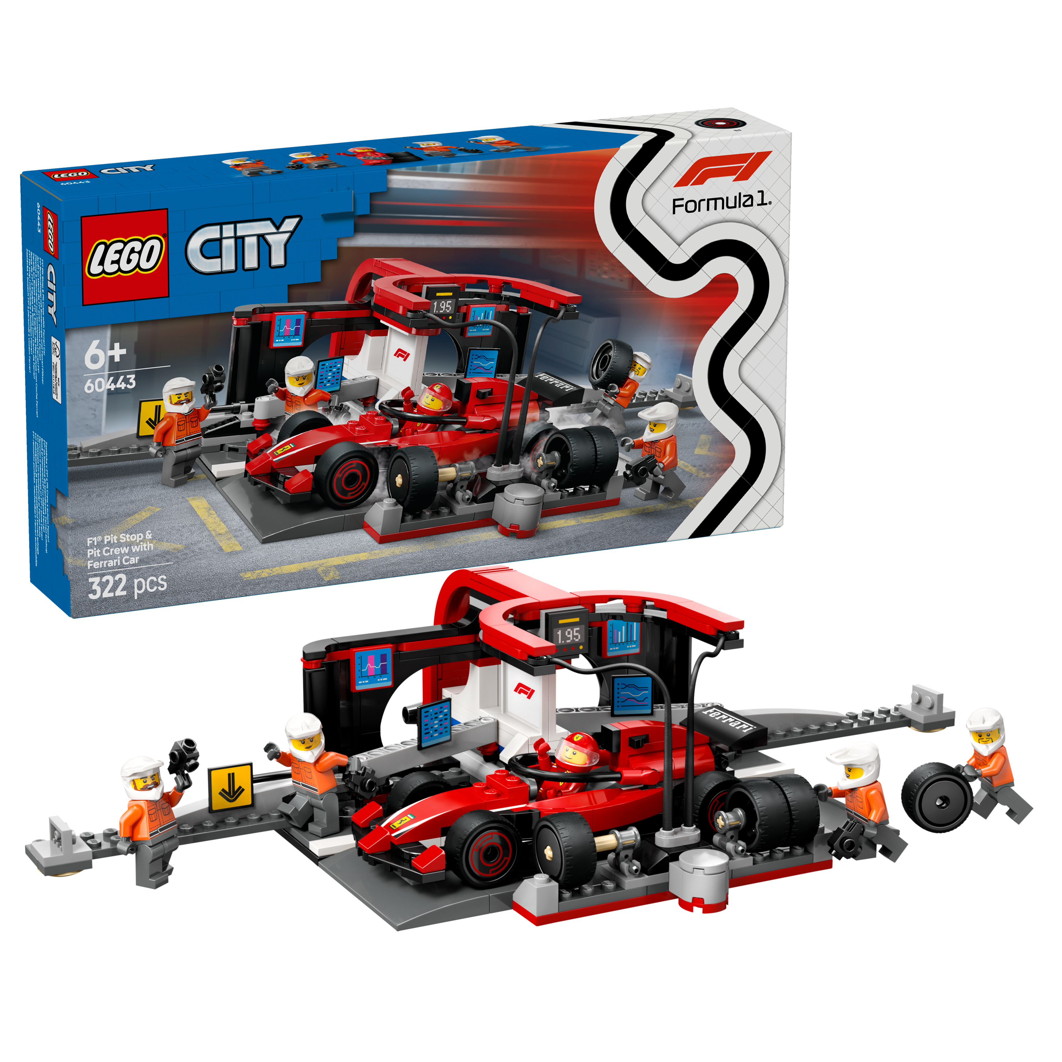 LEGO City 60443 F1® Pit Stop & Pit Crew with Ferrari Car