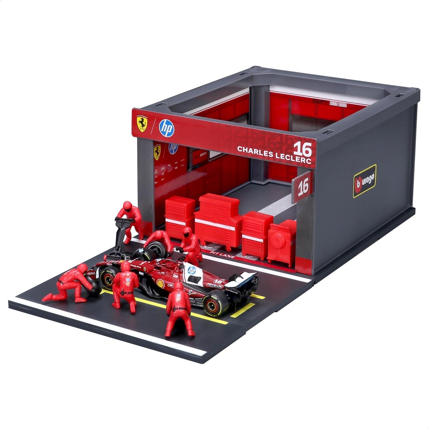 Bburago Ferrari SF-25 & Pit Pass Diorama - Leclerc
