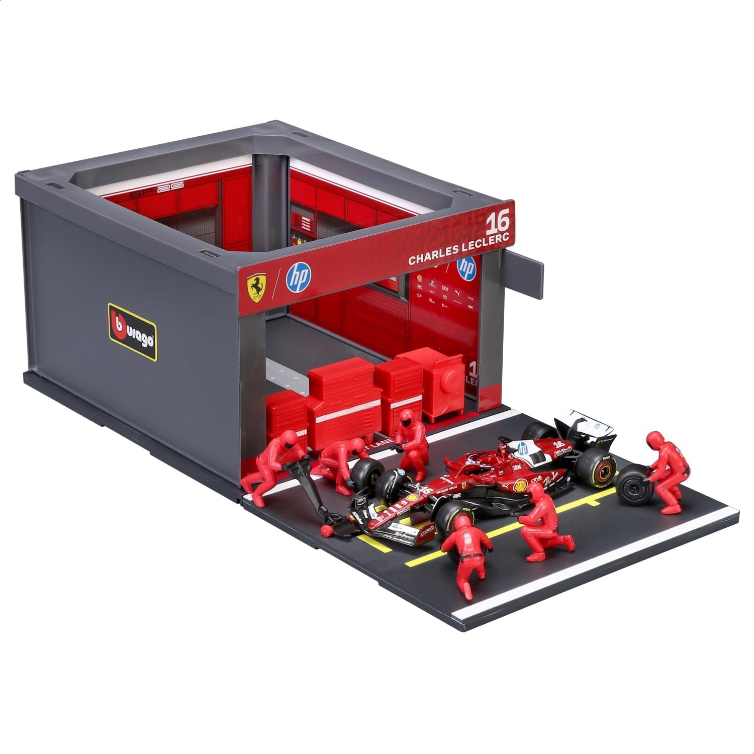 Bburago Ferrari SF-25 & Pit Pass Diorama - Leclerc