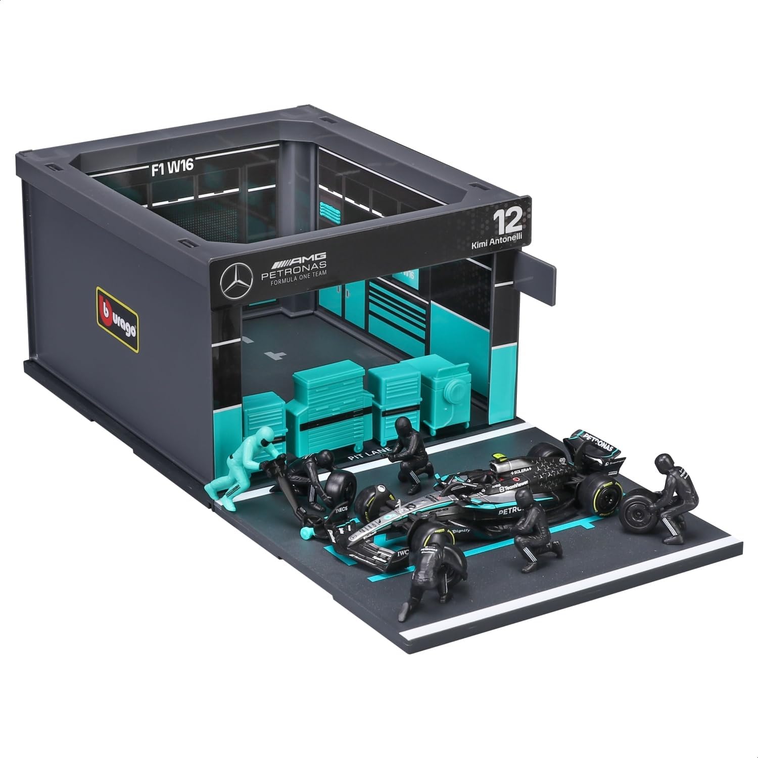 Bburago Mercedes AMG W16 & Pit Pass Diorama - Antonelli