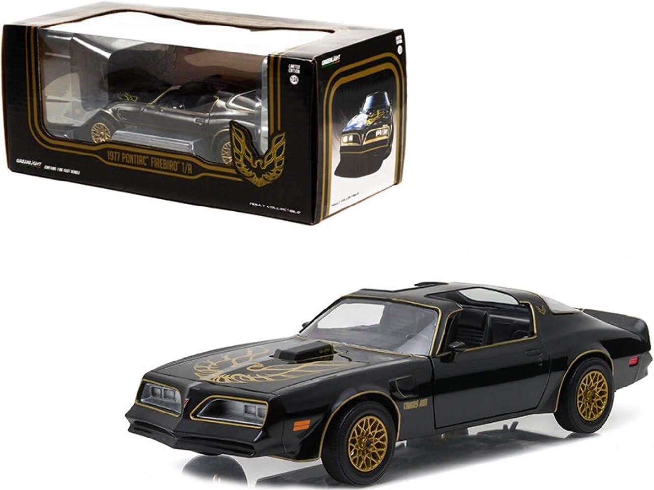Greenlight 1977 Pontiac Firebird Trans Am - Starlite Black With Golden Eagle Hood 1:24 Scale