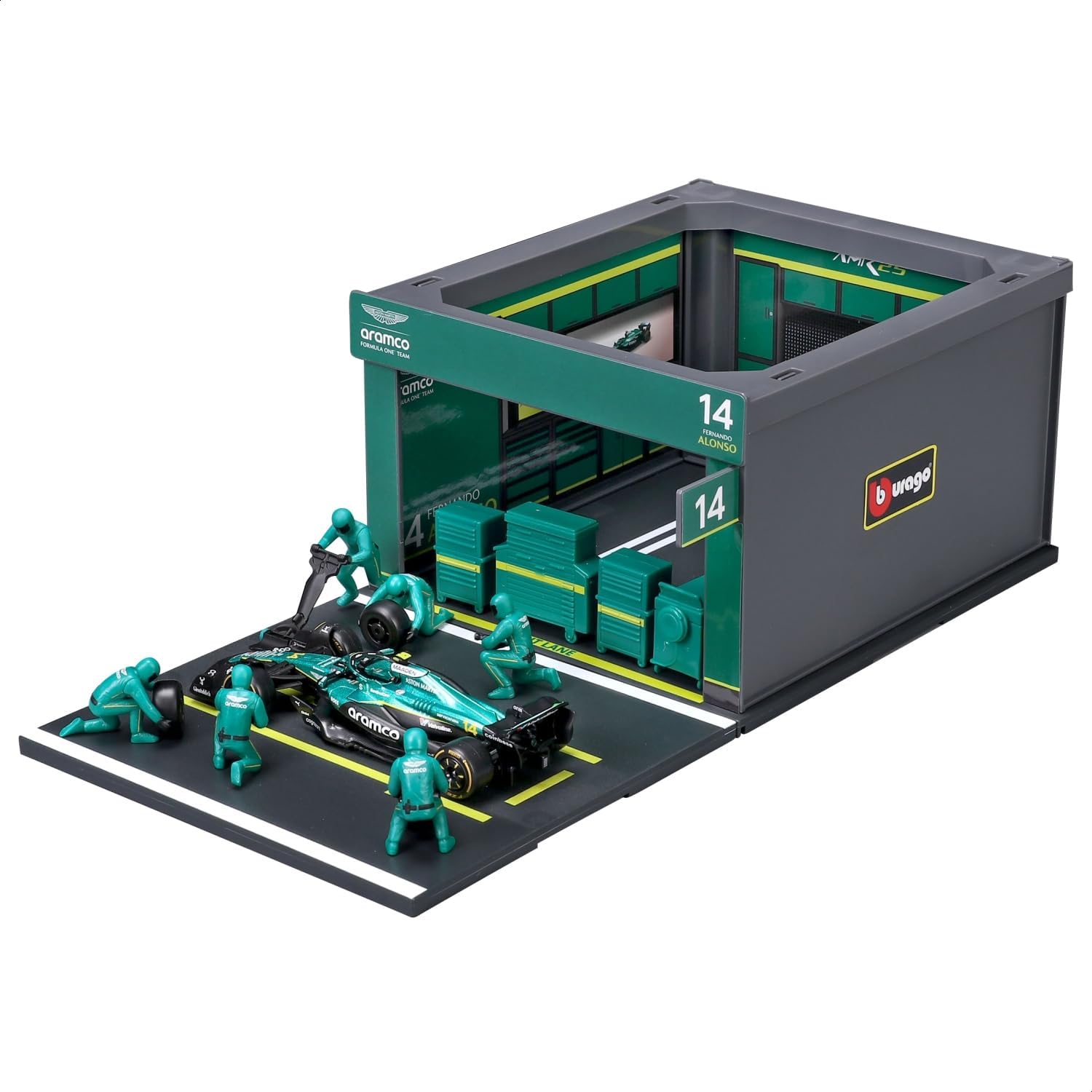 Bburago 1:43 F1 Aston Martin Amr25 2025 Pit Pass Diorama Alonso