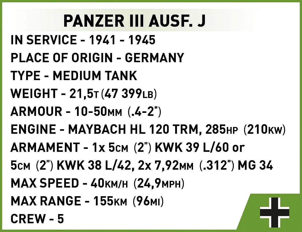 Cobi 2289 Panzer III Ausf.J 1:35 Scale 590 Piece