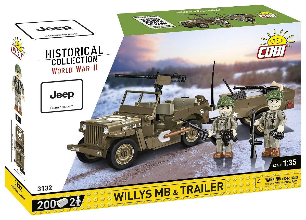 Cobi 3132 Willys MB Jeep & Trailer 1:35 Scale Set