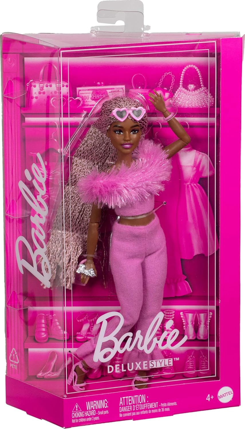 Barbie Deluxe Style Doll #4 in Soft Pink Jumpsuit, Pink And Brown Braided Hair