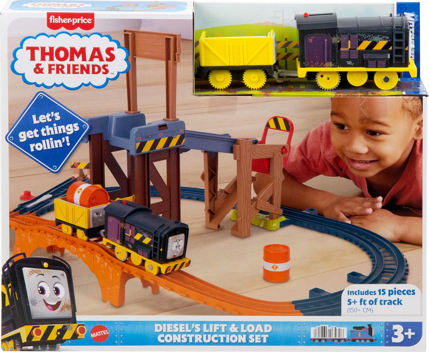 Thomas & Friends Diesel's Lift & Load Construction Set, Motorized Toy Train With Track & Cargo