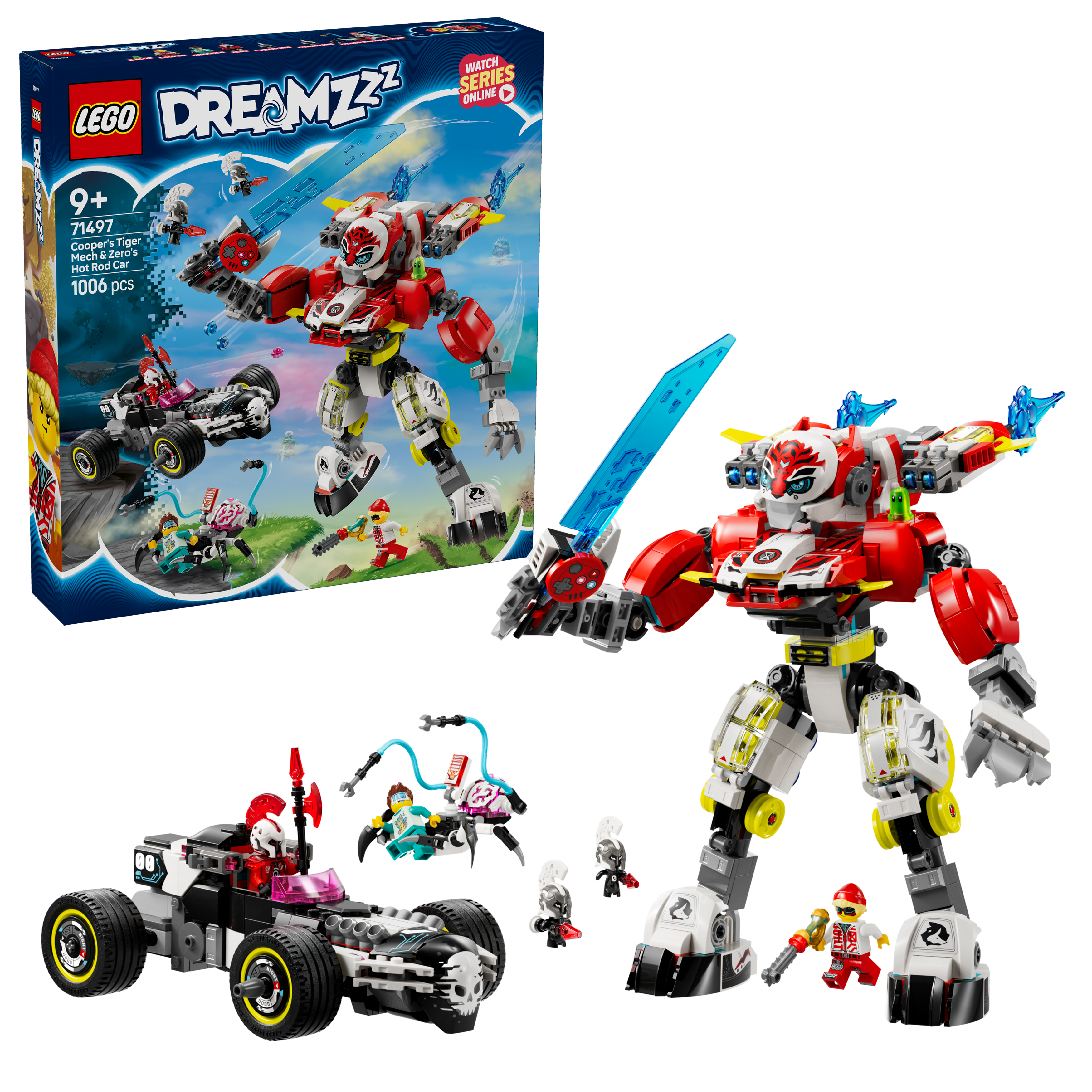 LEGO Dreamzzz 71497 Cooper's Tiger Mech & Zero's Hot Rod Car