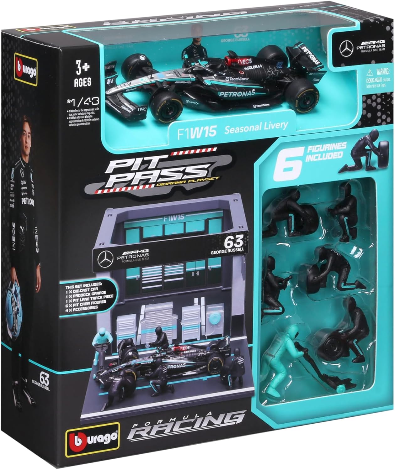Bburago Mercedes AMG W16 & Pit Pass Diorama - Russell