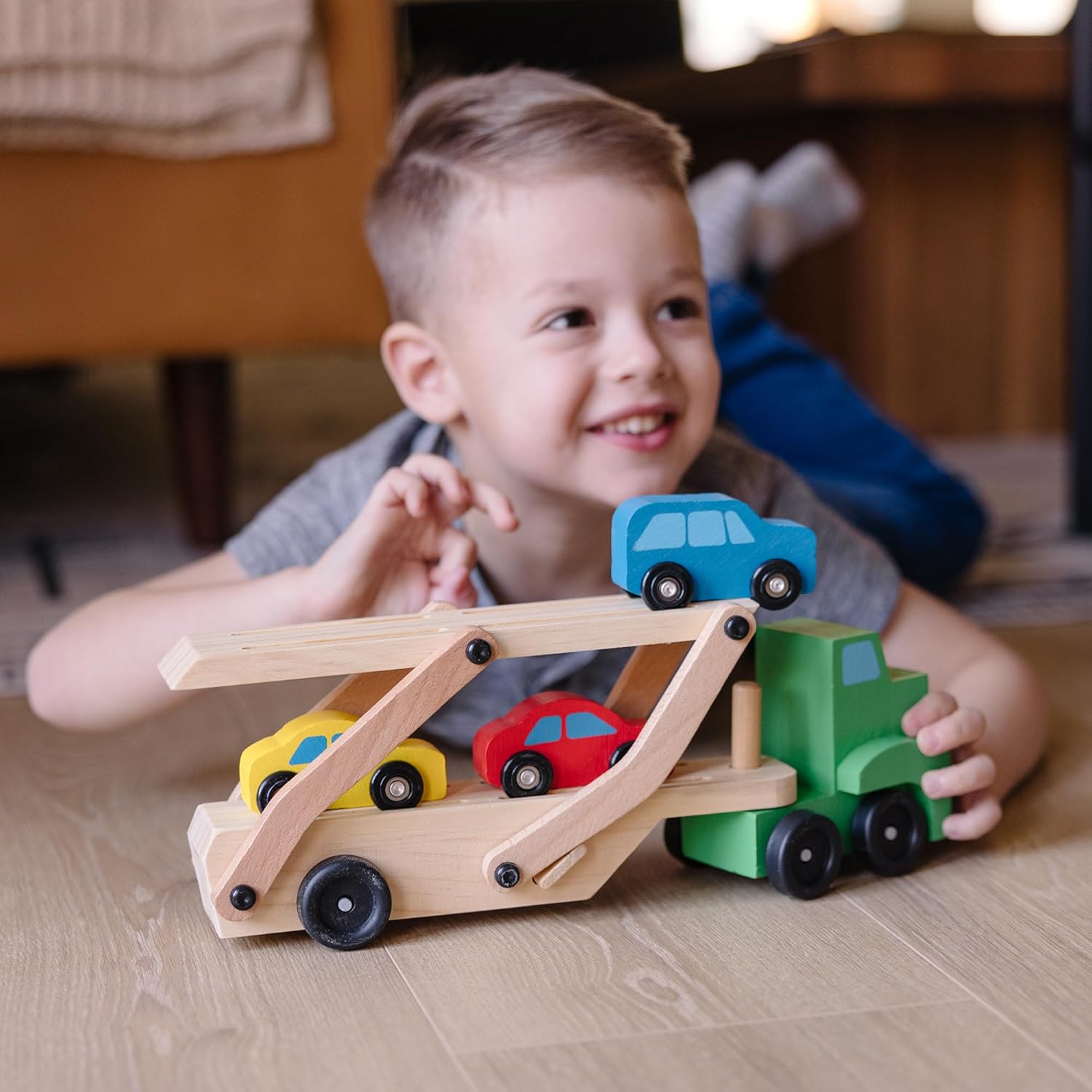 Melissa & Doug Wooden Car Transporter Playset
