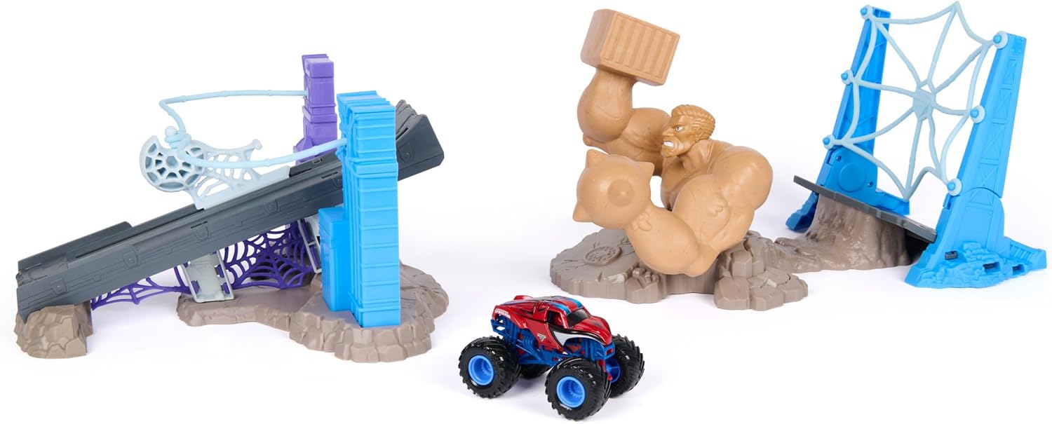 Monster Jam 1:64 Marvel Spiderman Sandman City Battle Playset