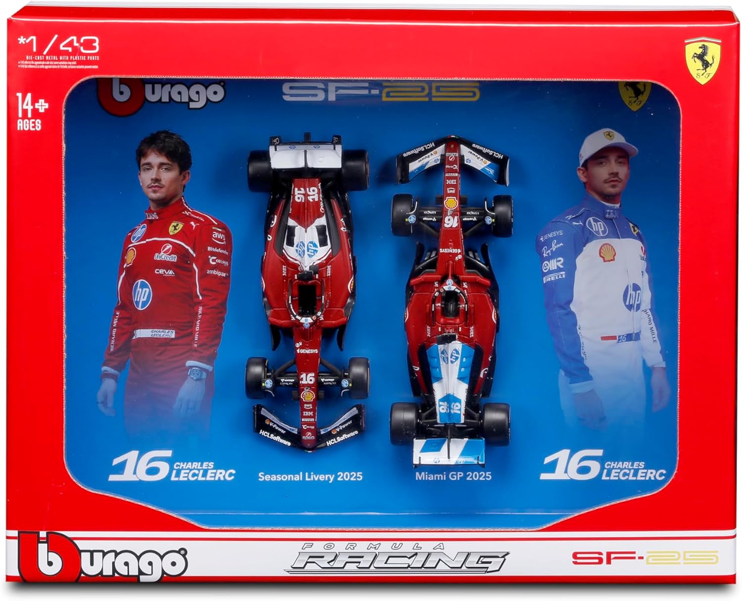 Bburago 1:43 F1 Ferrari Sf-25 2025 Leclerc Driver Two Pack
