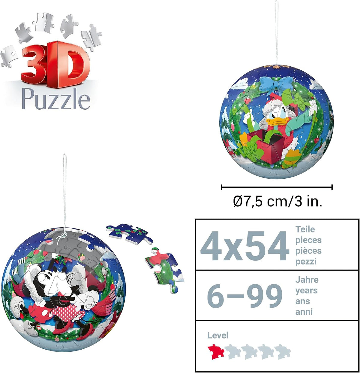 Disney Christmas Baubles 4x 54 piece 3D Jigsaw Puzzle