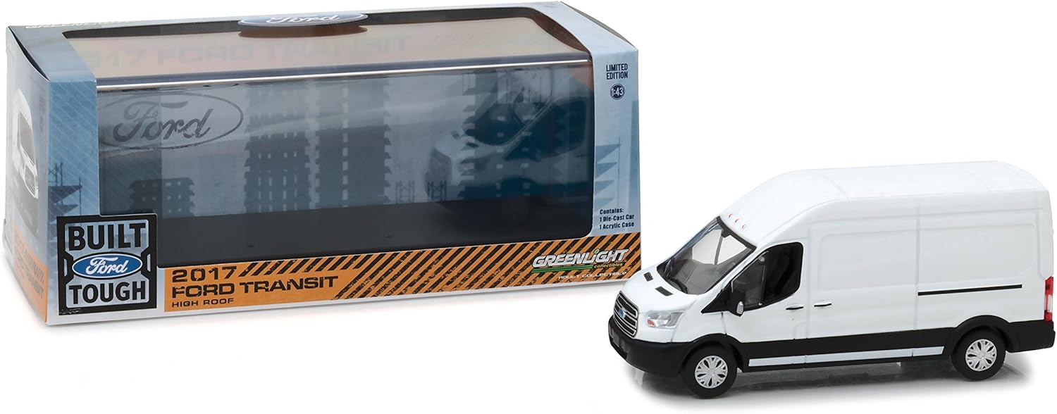 Greenlight 2017 Ford Transit LWB High Roof Oxford White 1:43 Scasle Die Cast Van