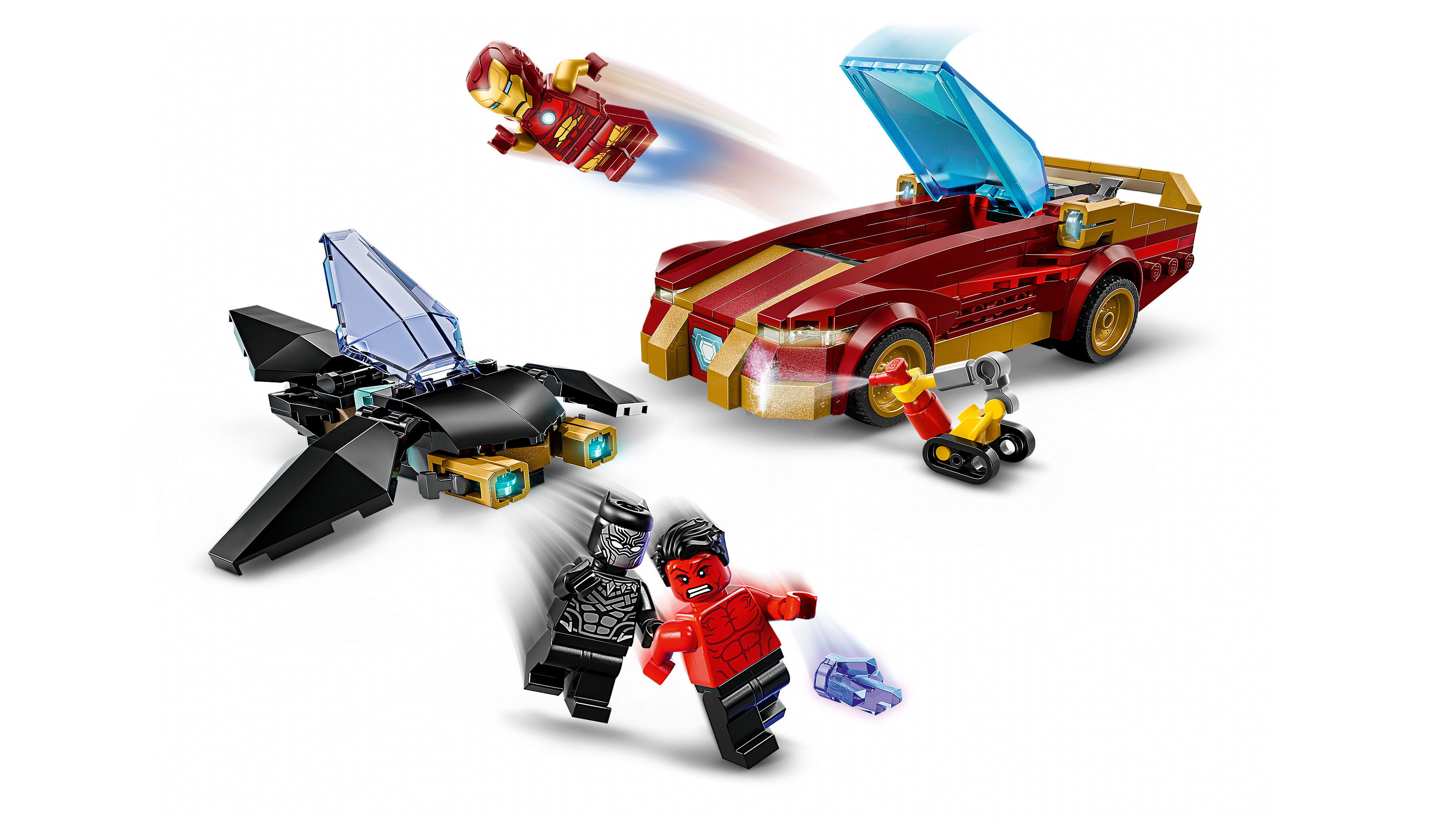 LEGO Marvel 76310 Iron Man Car & Black Panther vs. Red Hulk