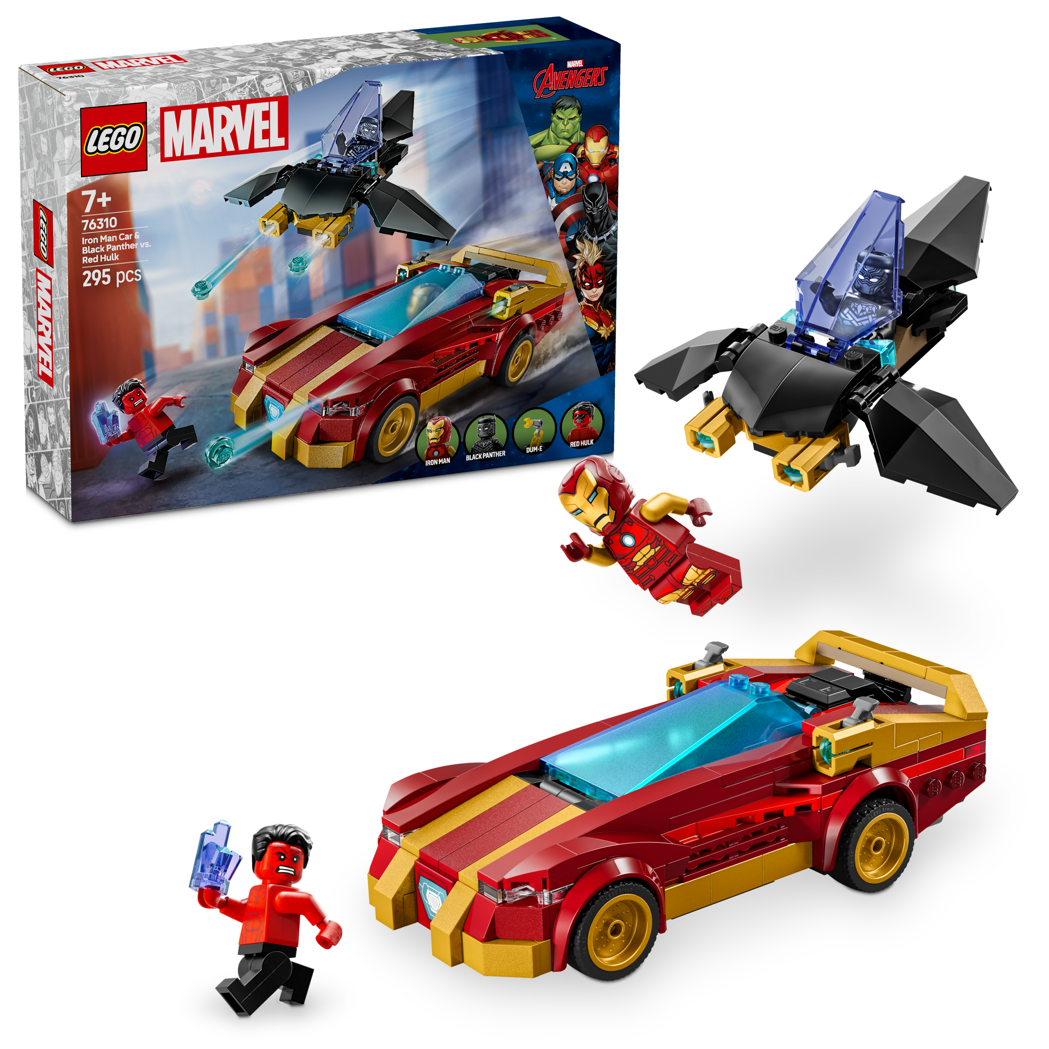 LEGO Marvel 76310 Iron Man Car & Black Panther vs. Red Hulk