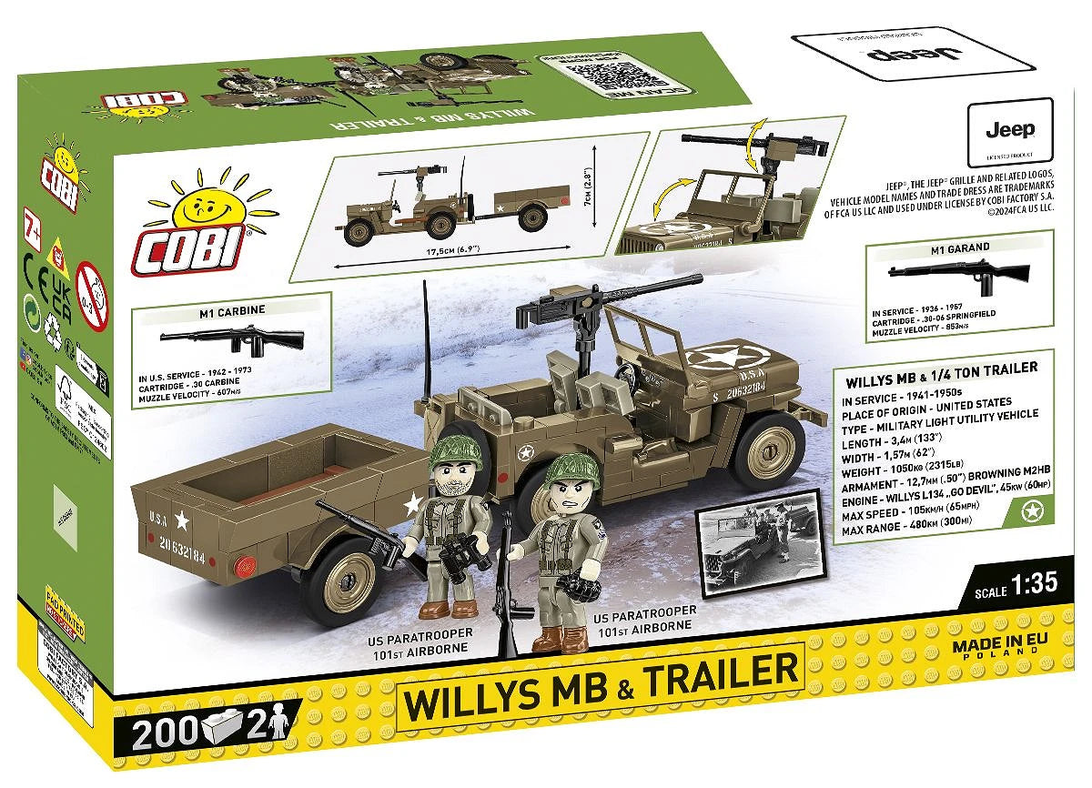 Cobi 3132 Willys MB Jeep & Trailer 1:35 Scale Set