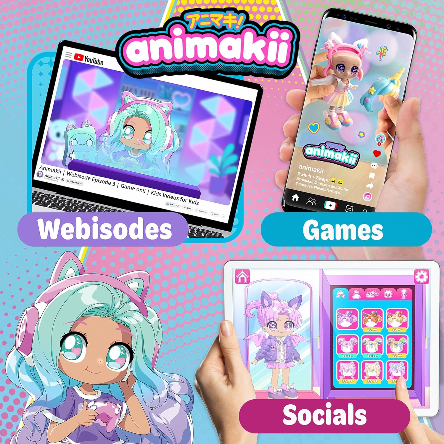 Animakii Doll Unicorn & Bat Pack