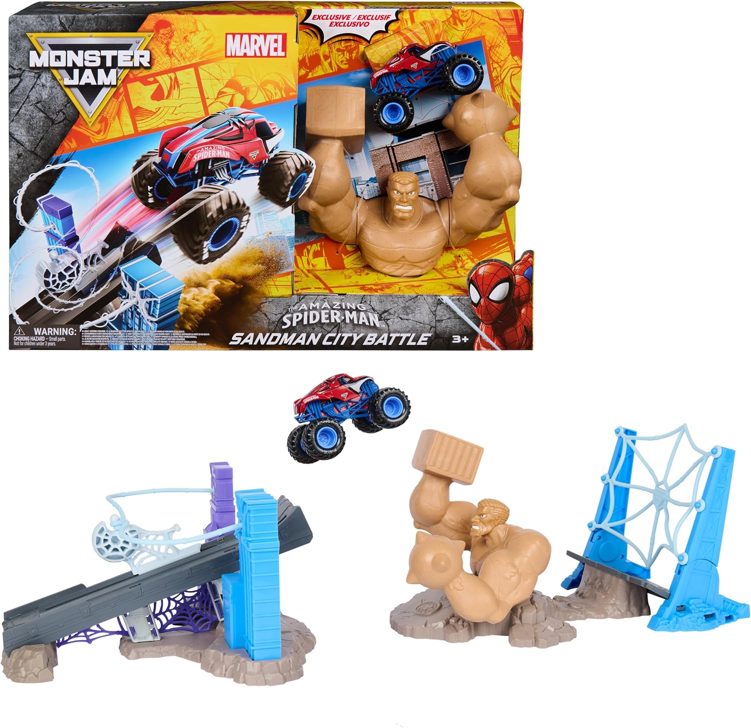 Monster Jam 1:64 Marvel Spiderman Sandman City Battle Playset