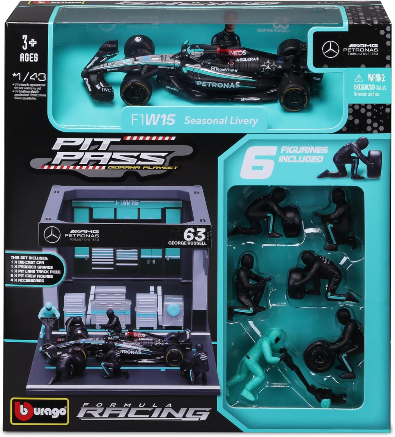Bburago Mercedes AMG W16 & Pit Pass Diorama - Russell