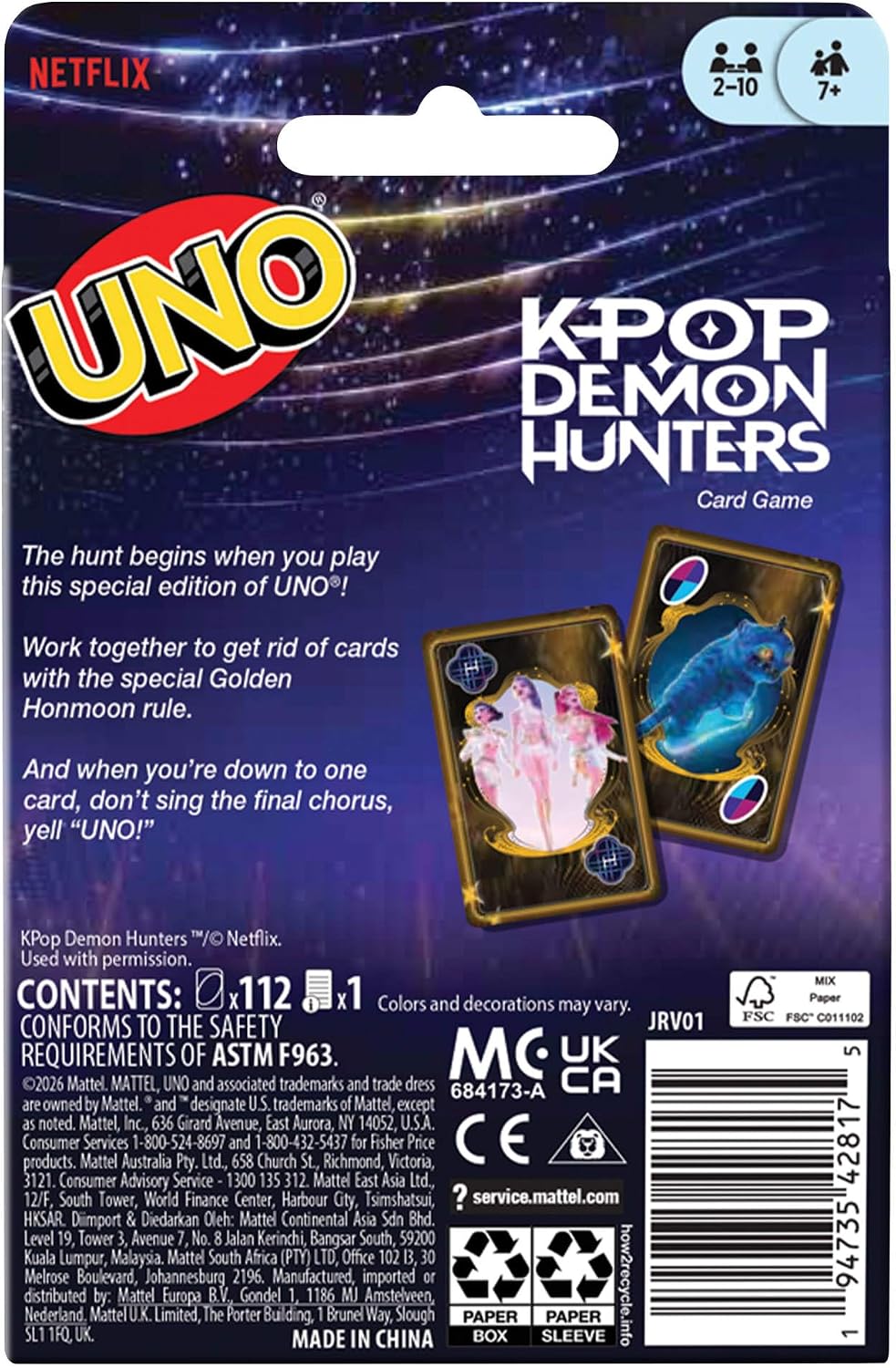 Uno K-Pop Demon Hunters Card Game