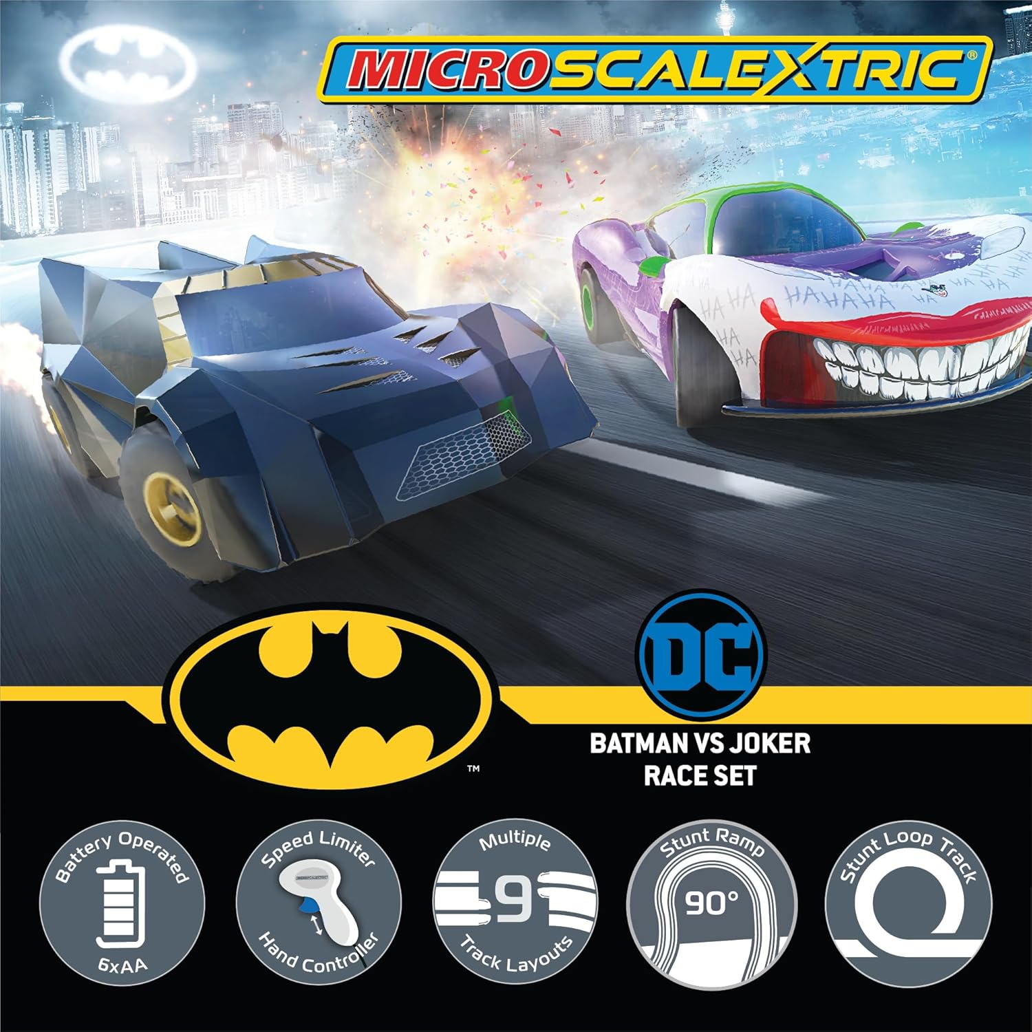 Micro Scalextric Batman vs Joker Set Battery Power